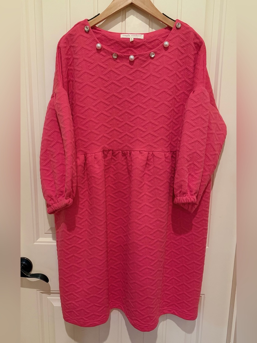 NWT Simply Southern Medium Quilted Pink Dress Flowy Oversized Bling Fall Perfect